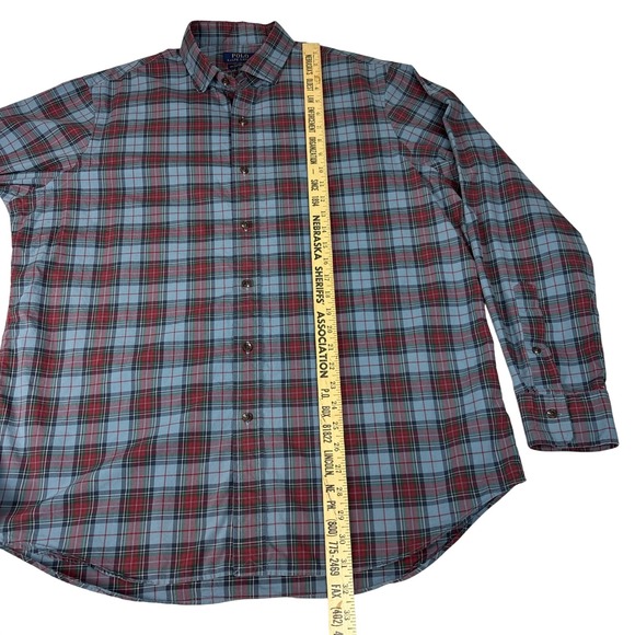 Polo Ralph Lauren EUC Plaid Button Down Men's XL Blue Red Classic Fit Stretch - Picture 5 of 11